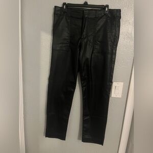 Ankle length Black Treated/Faux Leather pants